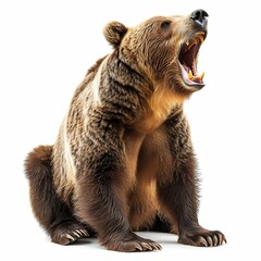 Obraz premium Majestic Bear Roaring Isolated on White. Generative ai