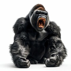 Fototapeta premium Imposing Gorilla Roaring Fiercely Isolated on White. Generative ai