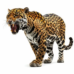 Snarling Jaguar in Aggressive Stance Isolated on White. Generative ai
