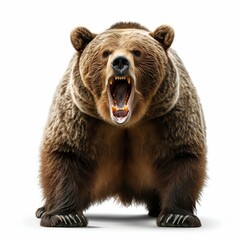 Obraz premium Majestic Bear Roaring Isolated on White. Generative ai