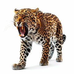 Leopard Roaring Isolated on White Background. Generative ai