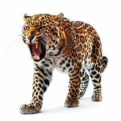 Obraz premium Leopard Roaring Isolated on White Background. Generative ai