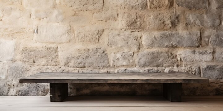 Stone table and wall with vintage floor.