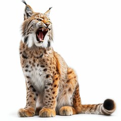 Obraz premium Fierce Lynx Roaring Isolated on White Background. Generative ai