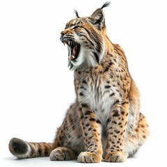 Obraz premium Fierce Lynx Roaring Isolated on White Background. Generative ai