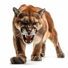 Obraz premium Puma on the Prowl Roaring Isolated on White Background. Generative ai
