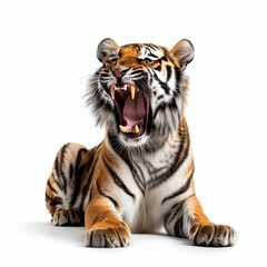 Obraz premium Fierce Bengal Tiger Roaring. Generative ai