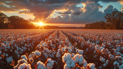 A time-lapse sequence capturing the changing hues of a cotton field from sunrise to sunset, illustrating the dynamic beauty and rhythm of life on a cotton farm.