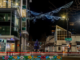 Downtown Boise with Christmas lights