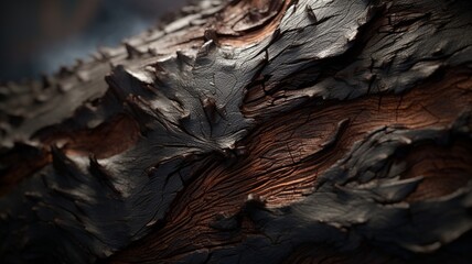 A close-up of the texture and details of a weathered tree bark in a mystical forest -Generative Ai - obrazy, fototapety, plakaty