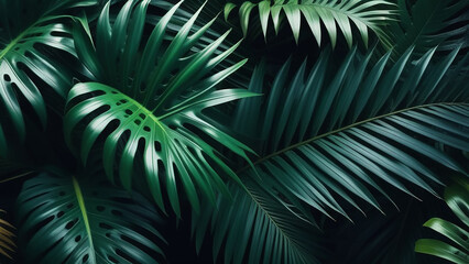 Fototapeta premium Tropical leaves in dark colors.