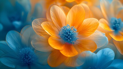 Fototapeta premium Vibrant Orange and Blue Blossoms Macro Photography