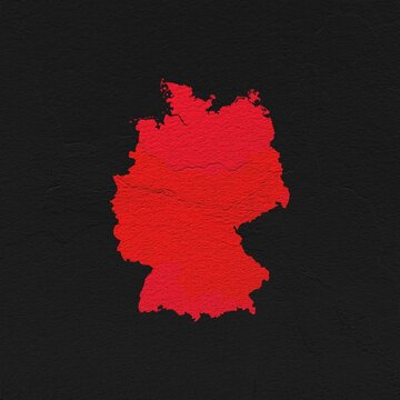 Germany red map on isolated black textured background. High quality coloured map of Germany.