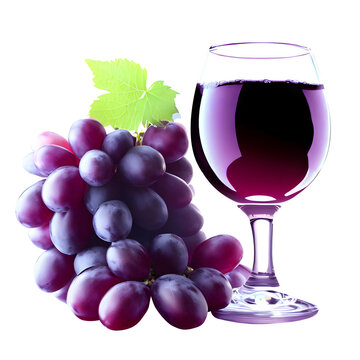 A wine glass with a bunch of grapes on transparent background png file