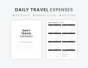 Printable Daily Travel Expenses Template, Vacation Expense Tracker List Letter Size kdp