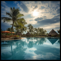 Panorama of swimming pool at resort