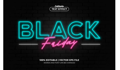 Black Friday Neon 3D Editable Text Effect Style Premium Vector