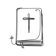 Continuous line drawing of the Bible, Christianity. Vector illustration. minimalistic one line illustration.
