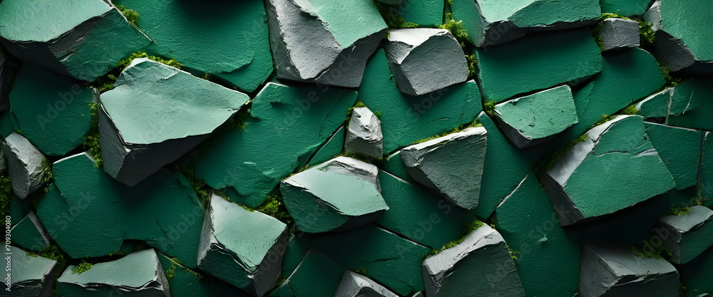 Wall mural texture of clean empty green stone surface backdrop between wall texture background. copyspace