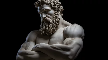 Fotobehang Ancient thinker, Philosopher. Marble statue of an ancient beard muscular man, with his arms crossed, thinking, looking down © Andrei