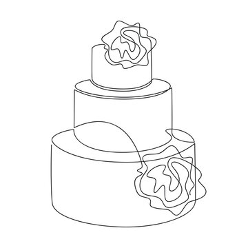 recommend clip art: Hand drawn layer cake with rose flowers vector. One line continuous drawing. Linear dessert icon. Minimal design, print, banner, cafe card, bakery brochure, logo, sign, wedding symbol, menu.