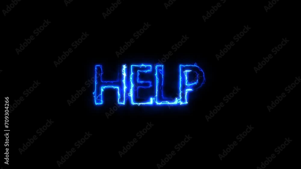 Poster glowing neon line signboard with text help icon isolated on black background.