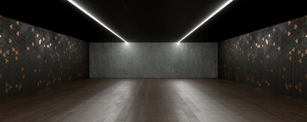 An Illuminated Empty Room 3d render illustration