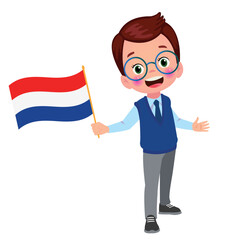 cute little boy holding flag