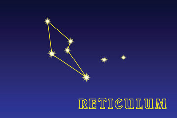 Constellation Reticulum. Illustration of the constellation Setka. Constellation of the southern hemisphere of the sky. It occupies an area of ​ ​ 113.9 square degrees in the sky, contains 22 stars © Butterfly2023