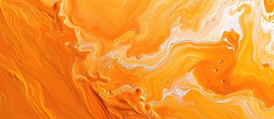 Spilled orange paint creates a vibrant abstract artwork with a golden texture, suitable for various purposes.