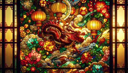 stained glass chinese new year