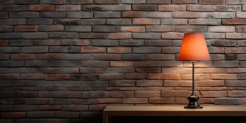 Brick wall background enhances modern interior design with lamp.