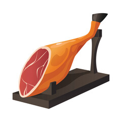 Spanish jamon leg in wooden cutting stand © Elen_Art