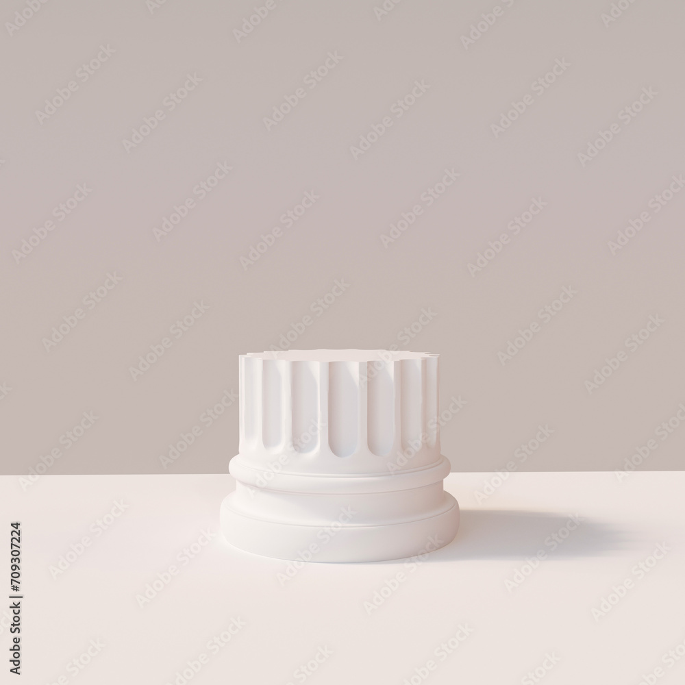 Poster white product display podium, broken column object showcase mockup, 3d rendering