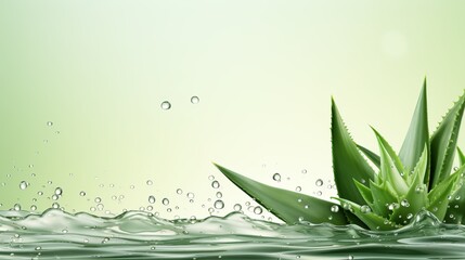 Aloe vera in water with splashes, skin care concept, cosmetics ingredients, copy space.
