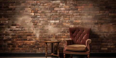 Antique chair with brick wall.