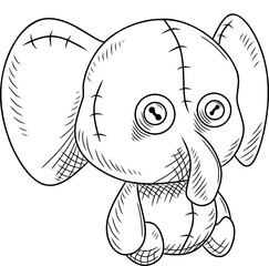 Cute elephant doll black and white vector image