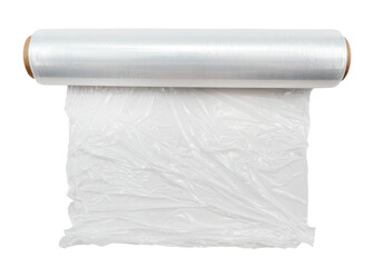 Roll of packaging polyethylene film on a white background. Packaging material