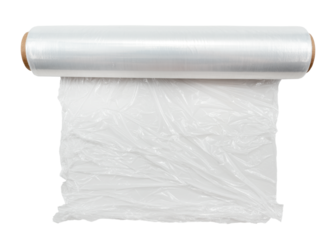 Roll of packaging polyethylene film on a white background. Packaging material