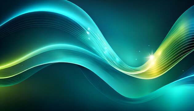 An abstract blue green background with wavy lines and sparkle. 