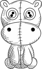 Cute stuffed hippo black and white vector image