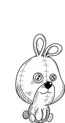 Cute smile rabbit doll black and white vector image