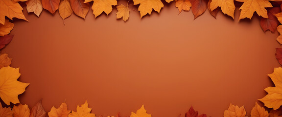 Naklejka na ściany i meble Autumn Pumpkin and Leaves on orange Background for Fall backdrop