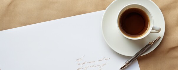 handwriting on a napkin with a cup of coffee copy space - obrazy, fototapety, plakaty