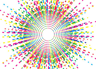 Vector striped pattern of colored rays on a white background. Abstract explosion. Vector background