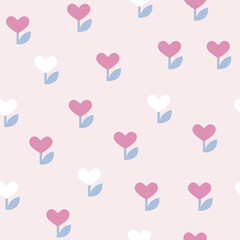 Seamless pattern with heart-flower. Pastel simple graphic. Vector hand drawn illustration.