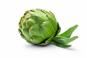 one artichoke isolated on a white background. an edible plant. fleshy flower head.