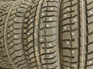 new automotive winter studded rubber treads close-up