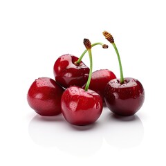 Red cherries isolated on white background