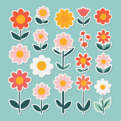 Flower illustrations sticker set collection vector design